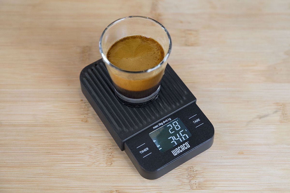 Wacaco Exagram scales with espresso coffee